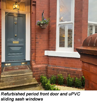 Refurbished period front door and uPVC sliding sash windows